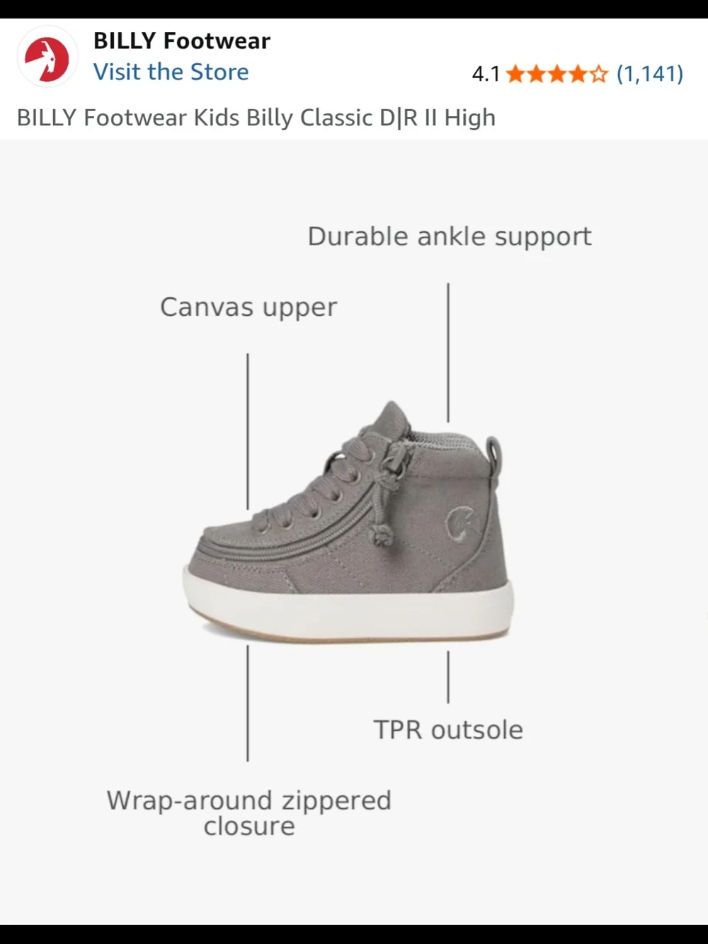 Brand New!! BILLY Classic Dr High II (Toddler) - Size 7X-Wide Toddler, Dark Grey
